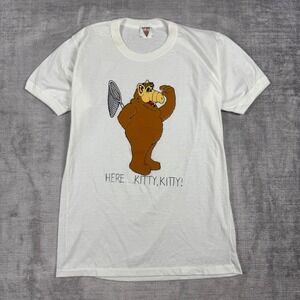 ALF Shirt Mens Large White Vintage 80s Here Kitty Kitty Ringer TV Show Funny